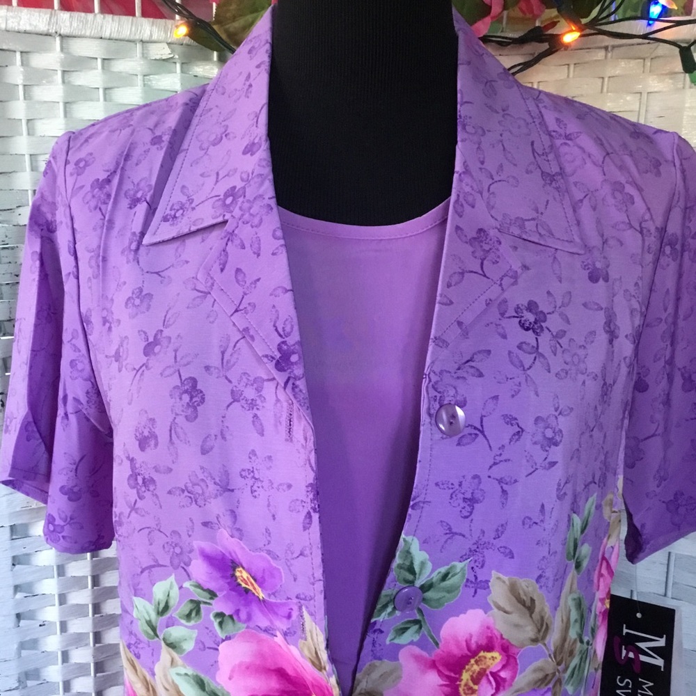 💜🌺🌸 Maggie Sweet Purple Floral Top & Solid Purple Tank S  NWT NOS 🌸🌺💜 - Picture 3 of 12